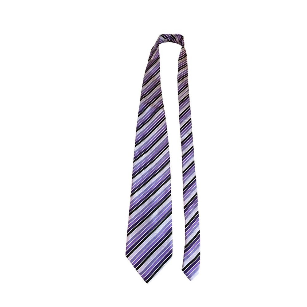 D&E Purple Striped  Necktie Satin Modern Preppy Office Formal Corpcore Dad Gift